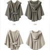 Damen Doppelseitiger Wollähnlicher Kapuzen-Cape-Schal, Poncho-Wickelmantel mit Schleifenband, 143×123cm Dicke Warme Oberbekleidung für Herbst Winter