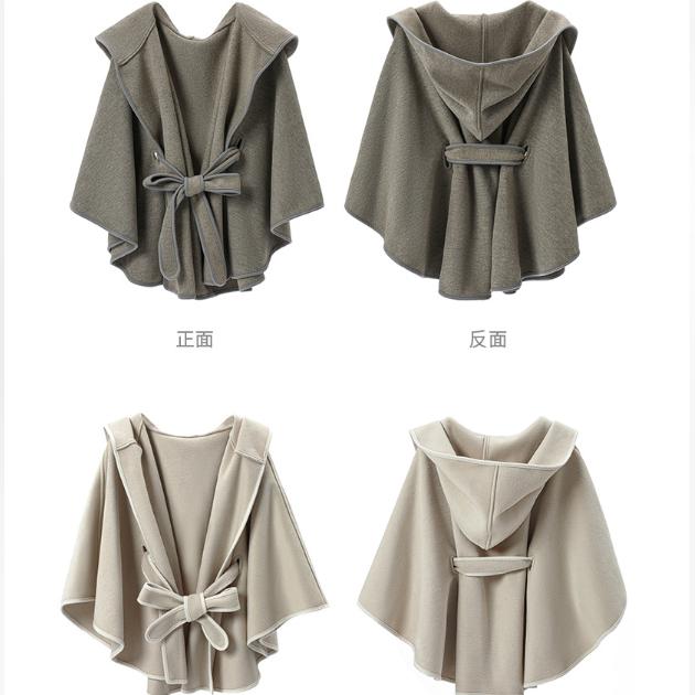 Damen Doppelseitiger Wollähnlicher Kapuzen-Cape-Schal, Poncho-Wickelmantel mit Schleifenband, 143×123cm Dicke Warme Oberbekleidung für Herbst Winter