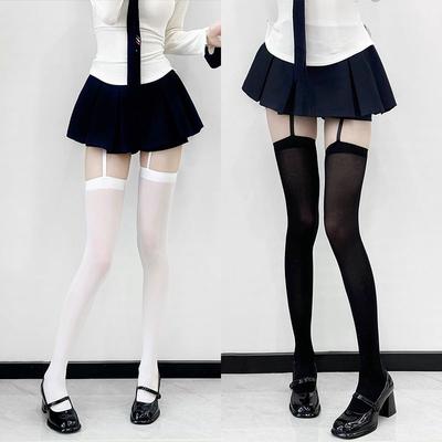 1/2 Paar Samtstrumpfhosen mit breitem Bund, Lolita-Stil, dünne Oberschenkelstrümpfe mit Strumpfhaltern, Y2K JK College Overknee-Socken