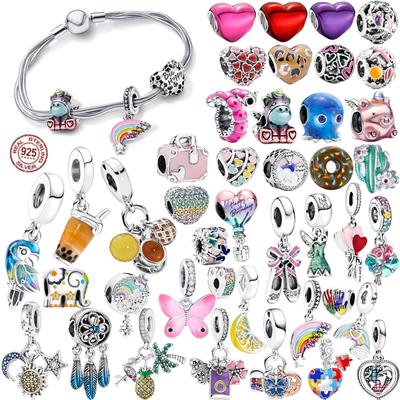 Pendant Clip Charm Bead 925 Sterling Silver Fit Bracelet Women Jewelry Gift Colourful Unicorn Rainbow