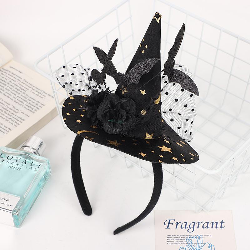 Halloween Witch Pointy Hat Headband, Scary Eyeball Bat Spider Feathers, Decorative Ball Show Headbuckle