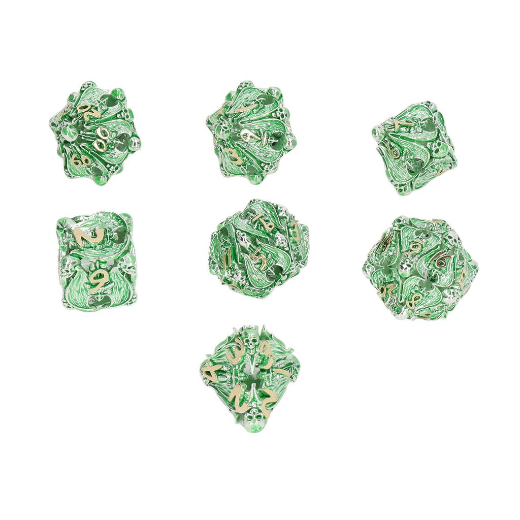 7pcs Hollow Polyhedral Dice Set Holiday Party Skull Pattern Copper Dice Props for Board Card Game