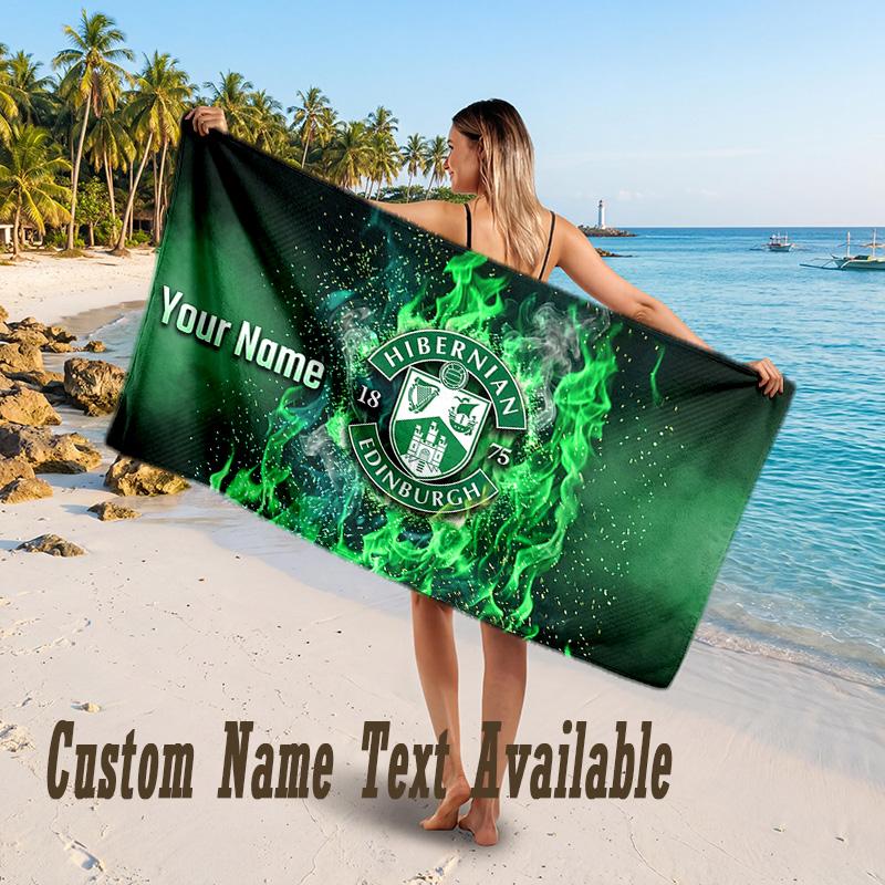 Hibernian FC Design Beach Towel Custom Text Large Towel for Beach Vacation