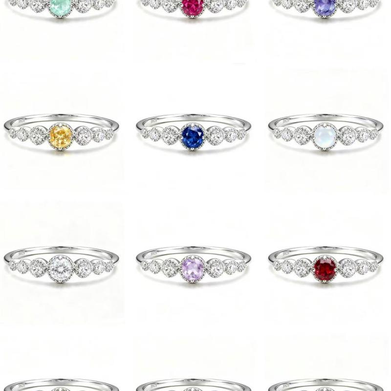 S925 Silver Zodiac Ring with Yellow Crystal, Sapphire, and Multi-colored Gemstones - Versatile Stackable Design.