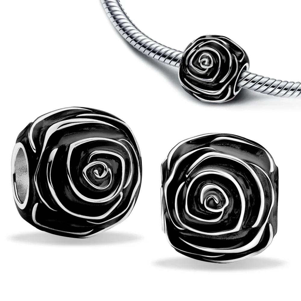 925 Silver Rose Bloom Necklace Earrings Set Women Gift Jewelry Original Charm Beaded Collection