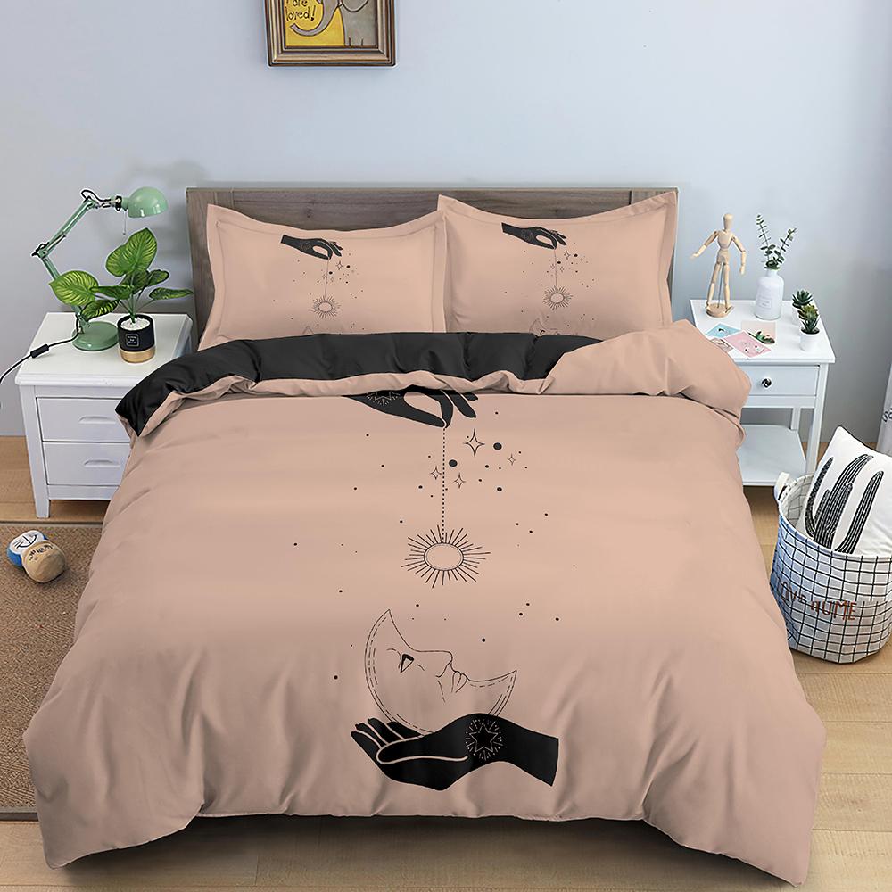 Psychedelic Duvet Cover Set Moon Sun Hand Bedding Set Personalized Polyester Comforter Cover Queen King Full Size for Kids Teens