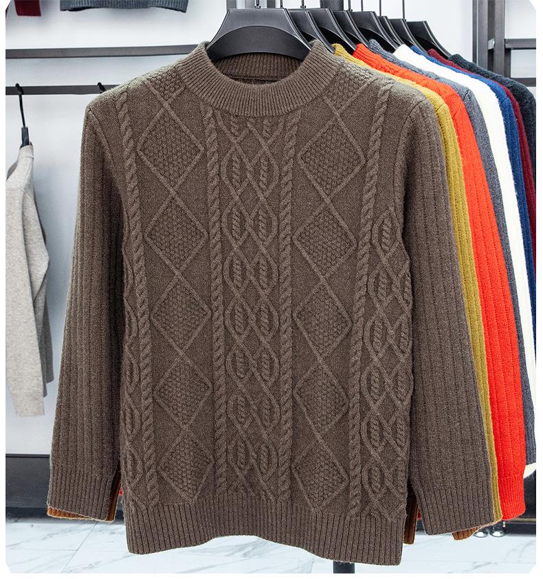 Men's Winter Jacquard Knit Sweater - Thick, Warm, Half-High Collar, Fashionable for All Ages