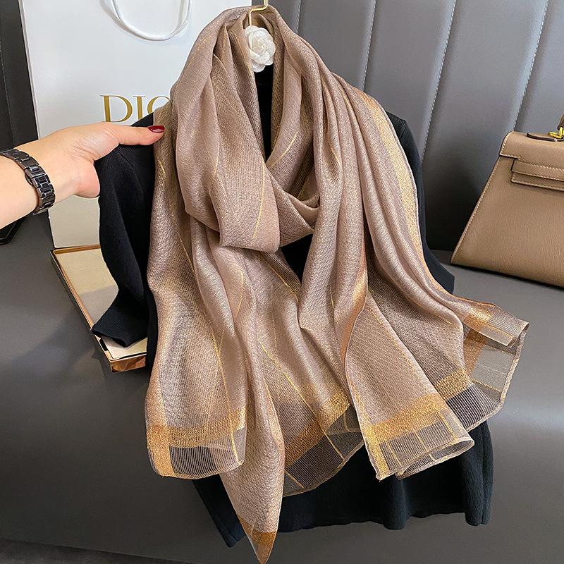 2023 Korean Fashion Striped Silk-Style Winter Shawl & Neck Warmer for Women