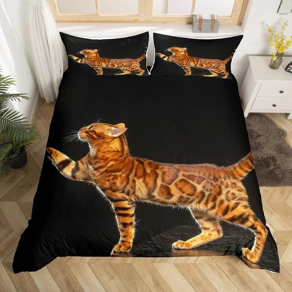 New Tiger Bedding Set Red Rose Flower Africa Big Cat Comforter Cover Set Animal Themed 2-3Pcs Queen Size Duvet Cover Set