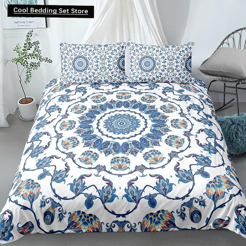 Mandala King Queen Duvet Cover Bohemian Bedding Set For Teens Adults Girls Exotic Ethnic Floral 2/3Pcs Polyester Comforter Cover