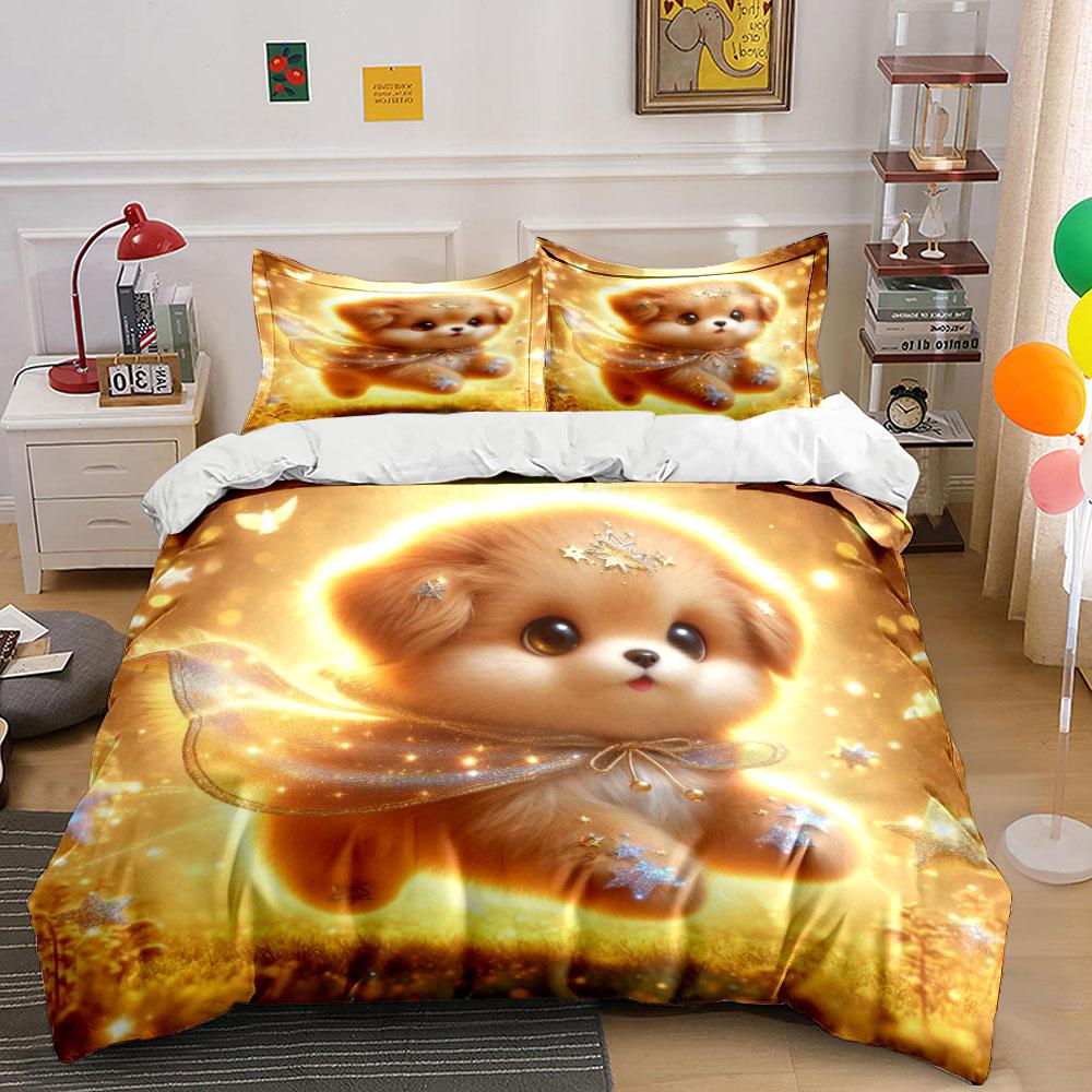 Puppy Surrounded By Starlight Duvet Cover Set With 3D Printing Design Soft Polyester Bedding Set All-Season Comfort For Gifts