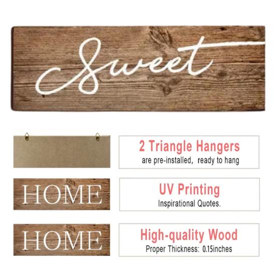 3 Pcs/Set Wooden Home Sweet Home Sign, Rustic Farmhouse Decorative Sign, Vintage Hanging Wall Plaque for Living Room, Bedroom, Kitchen, Front Door