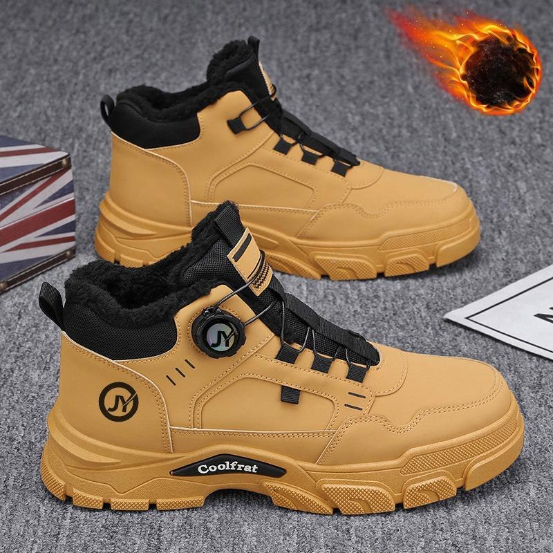 Men's Boots Plush 2025 Winter New Thick Soled Workwear Shoes Trendy Cold Proof Warm Cotton Short Boots Lace Up Botas Para Hombre