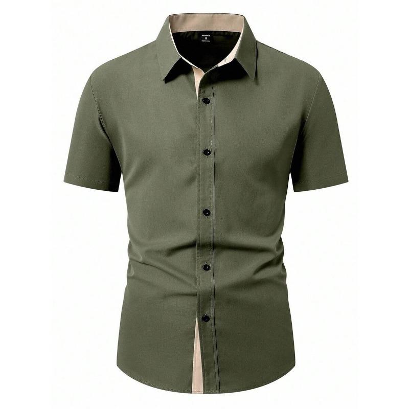 New Summer Men Clothes Spell Color Short Sleeve Shirt Men Lapel Fashion 100% Polyester Shirt Tops