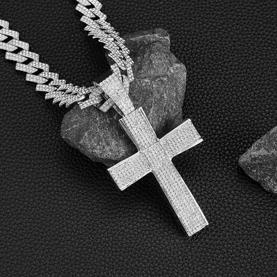European and American Hot Selling Personalized Cross Cuban Chain Niche Design Full Diamond Hip-hop Cuban Chain Necklace Men's Necklace