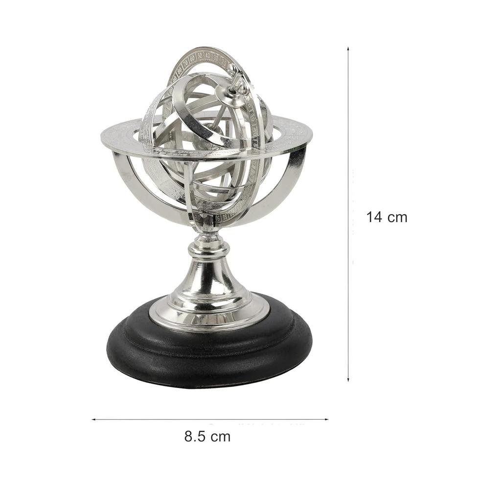 Wood Sphere Globe (floored base - 4 inch , globe size : 9 x 5 inch, Brown)