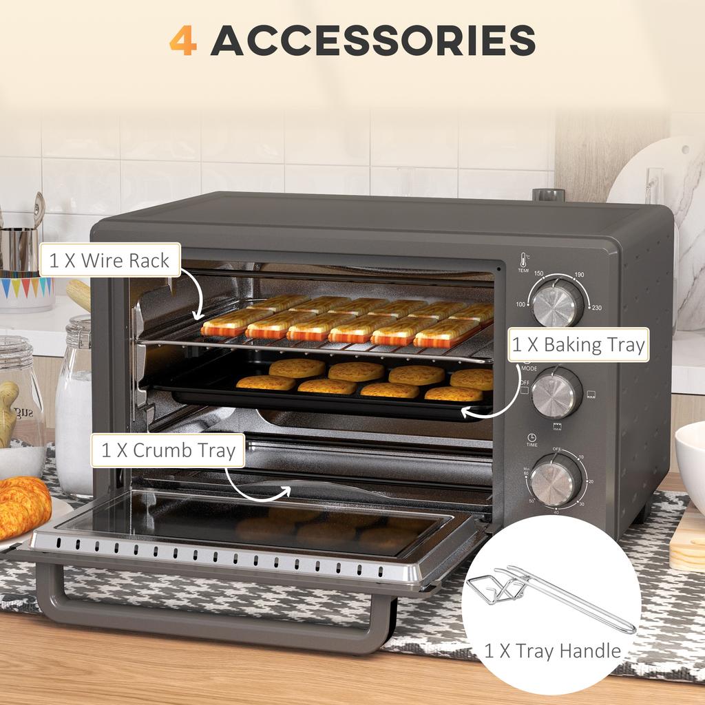 21L Mini Countertop Oven, 100 degrees C-230 degrees C Adjustable Temp - Grey