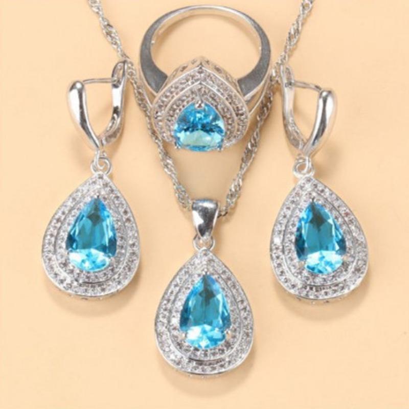 

Комплект украшений из драгоценных камней, подвеска, серьги, ожерелье, кольцо, женский комплект 10#