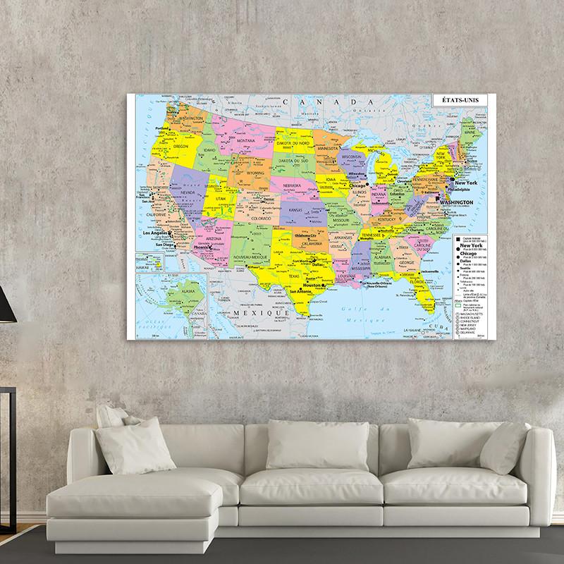 USA Map Poster United States Political Wall Map with States Capitals for Classroom Home School Supplies Students Educational Art Decor