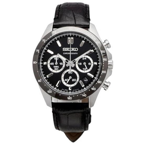 SEIKO 1 5 Second Chronograph Quartz Wristwatch Mens SBTR021 Black Leather