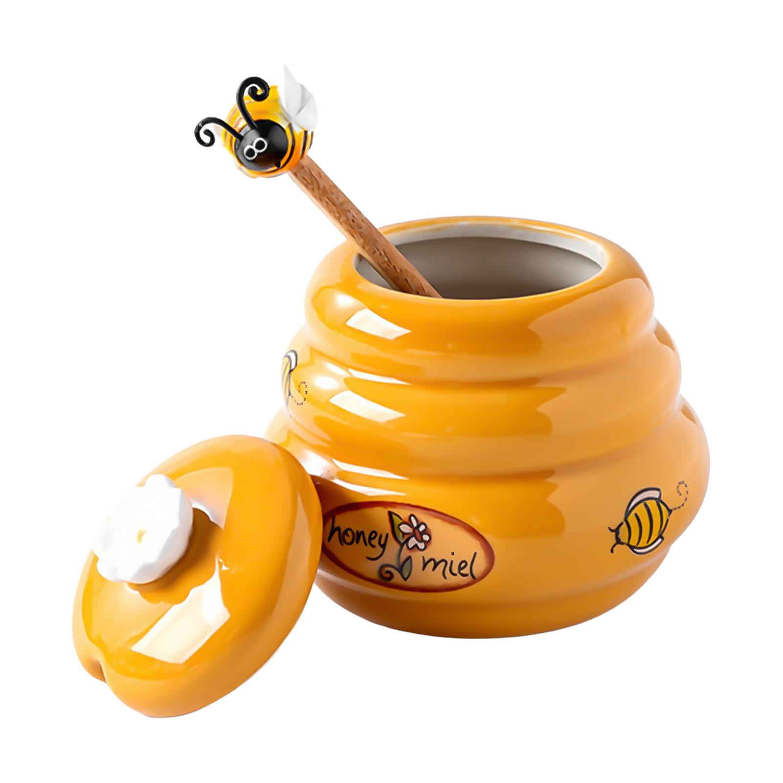

Ceramic Honey Storage Jar With Lid And Stirring Stick Reusable Kitchen Condiment Container For Honey Water