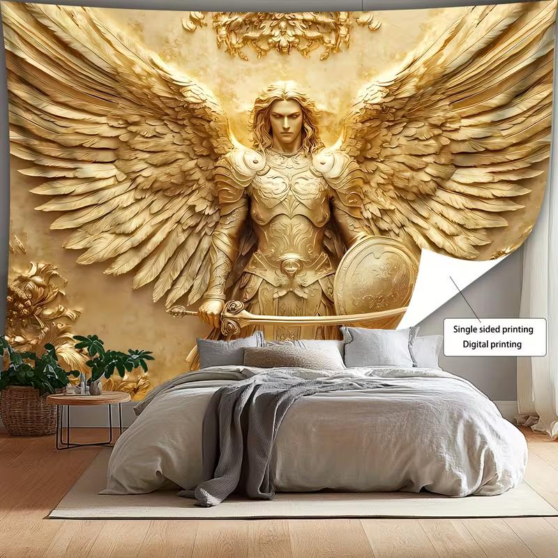 

2D Golden Archangel Tapestry Wall Hanging Bedroom & Living Room Decor 47.2x31.5inch/120*80cm