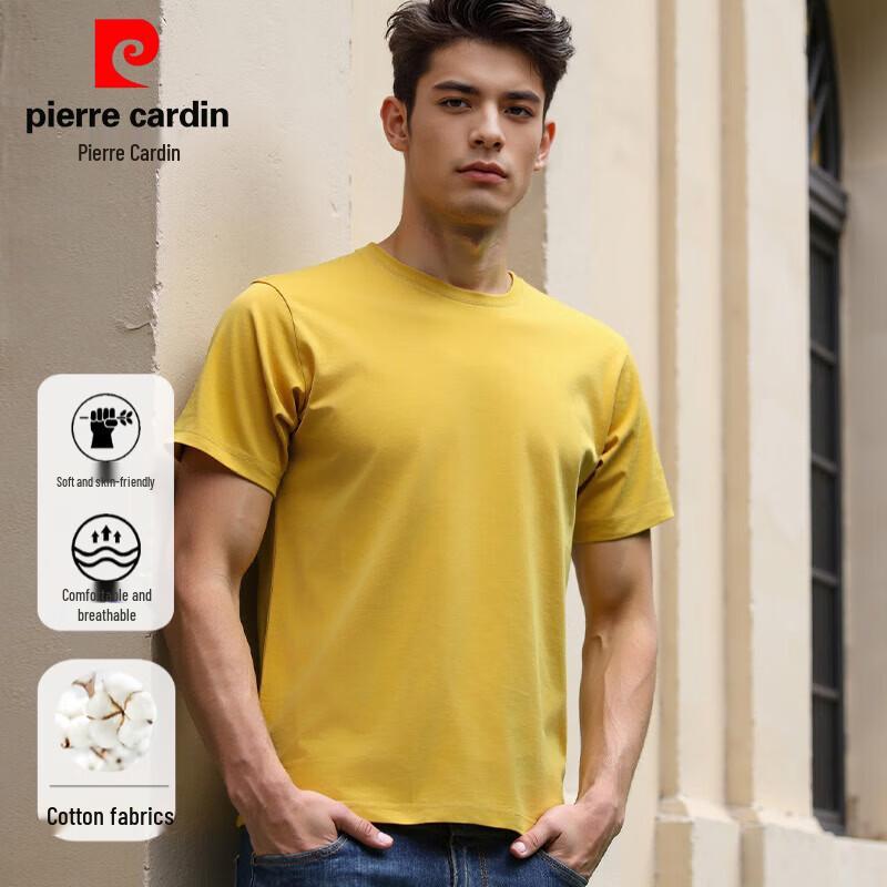 Pierre Cardin Men's 100% Cotton Solid Crew Neck Short Sleeve T-Shirt