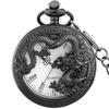 Antique Chinese Zodiac Dragon Vintage Quartz Pocket Watch with Chain, Retro Flip Cover Hollow Pendant Christmas Gift
