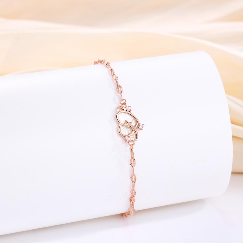 Korean Style S925 Sterling Silver Heart Bracelet - Rose Gold Heart-Shaped Hand Jewelry for Women S925 Silver