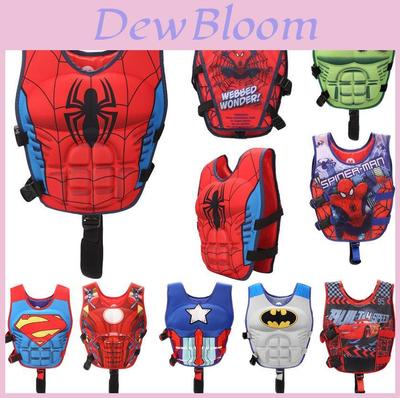 Bright Color Superhero Pattern Kids Life Jacket With Adjustable Waist For Safe Swimming