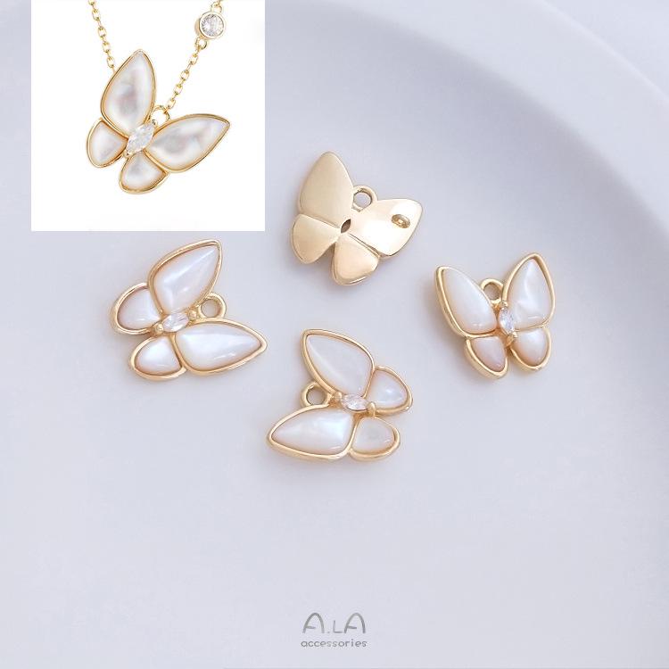 Abalone Butterfly Double Pendant 14K Gold-Filled Necklace & Bracelet Shell Charm Set