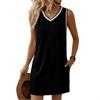 Nuovo Abito T-shirt Sportivo Retro da Donna con Scollo a V Senza Maniche e Bordi Color-block per Donne Europee Americane