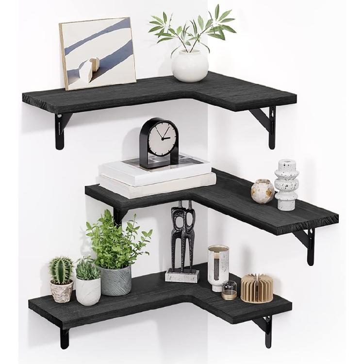 Versatile Corner Floating Shelf Versatile Corner Floating Shelf Wood Rack for Bathroom Kitchen Bedroom Storage