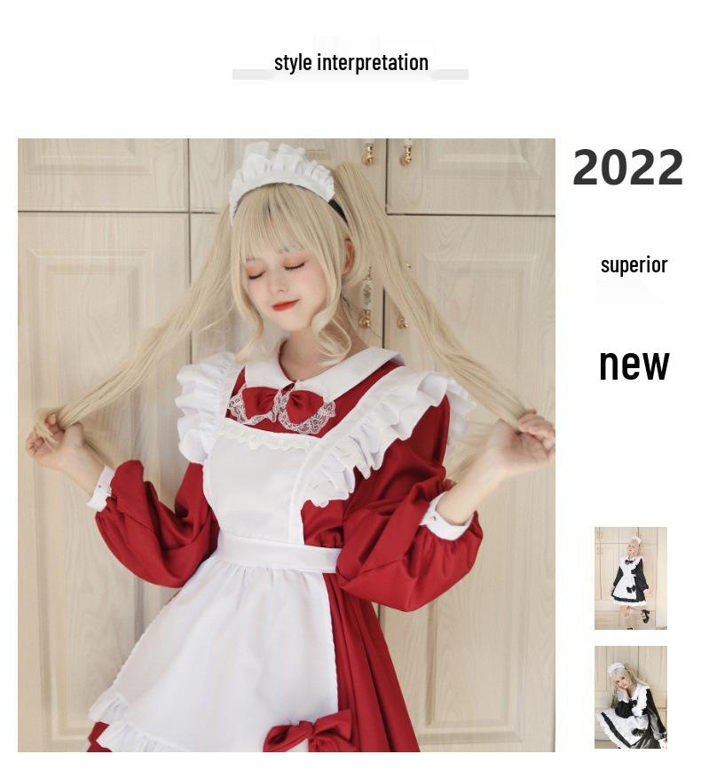 Costume da Cameriera Giapponese Bianco e Nero Super Carino - Manica Lunga