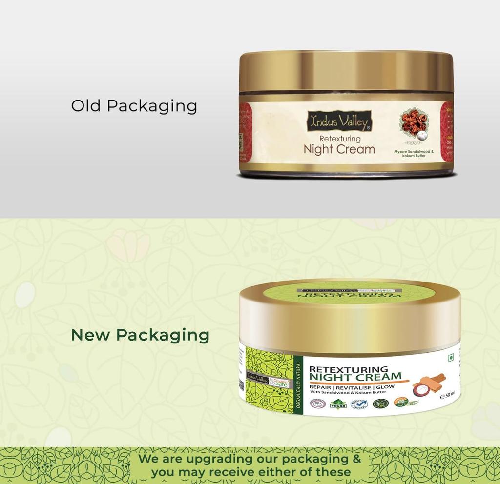Night Repair Cream with Mysore Sandalwood and Kokum Oil (50 Ml), Retexturing Night Cream, Indus Valley