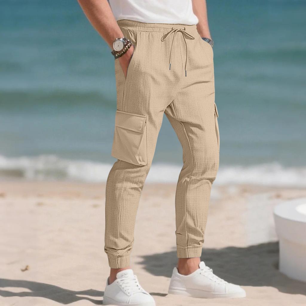 Men's Loose Casual Workwear Trousers, Elastic Waist Drawstring, Lightweight With Pockets, Comfortable And Breathable Trousers