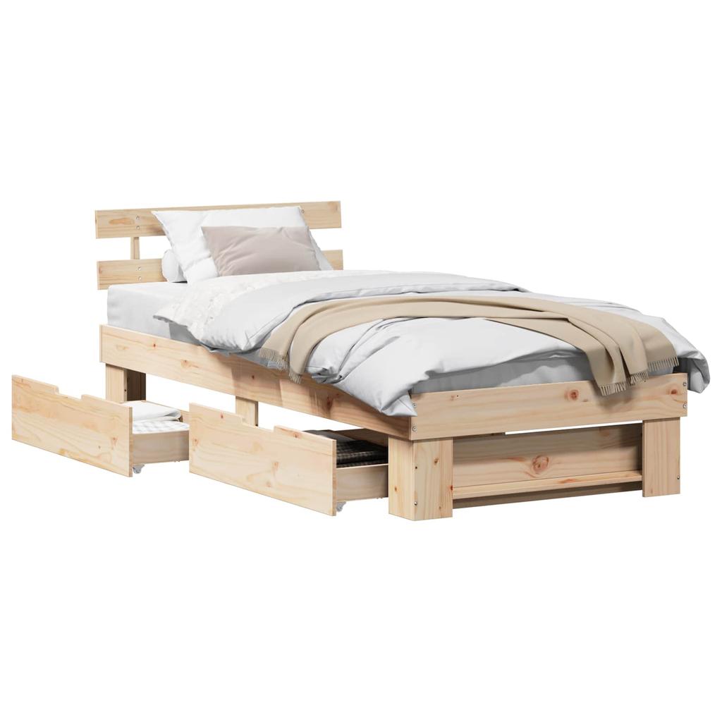 Natural Wooden Bed Frame with Headboard 75 x 190 cm Solid Pine Wood