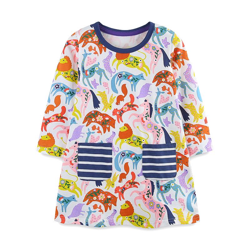 European Autumn Girls Knitted Cotton Princess Dress, Round Neck Style 110cm
