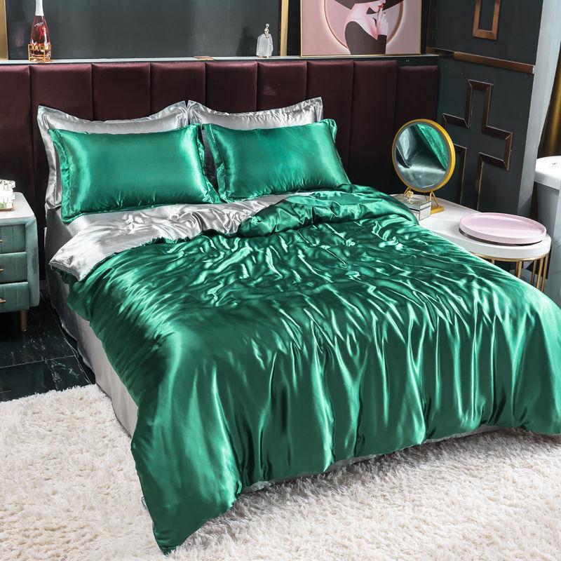 Bedding Set Solid Color Luxury Bedding Kit Rayon Satin Duvet Cover Set Twin Queen King Size Bed Set 4pcs Home Textile 1.5m 4pcs 2x2.3&set