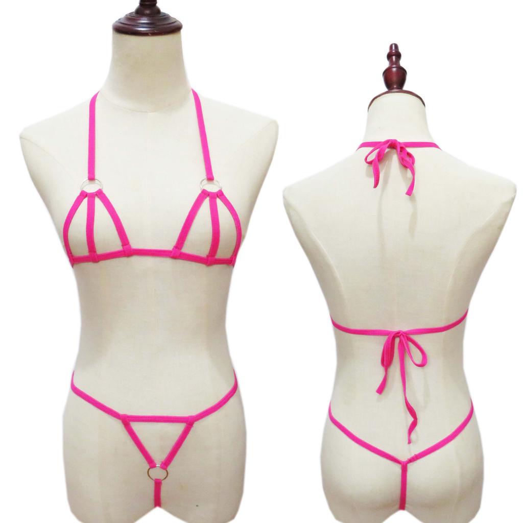 Sexy Lingerie 2 Piece Halter Neck Bikini Women's underwear Set Mini Bikini Open Micro Bra Top Briefs Panties For Women