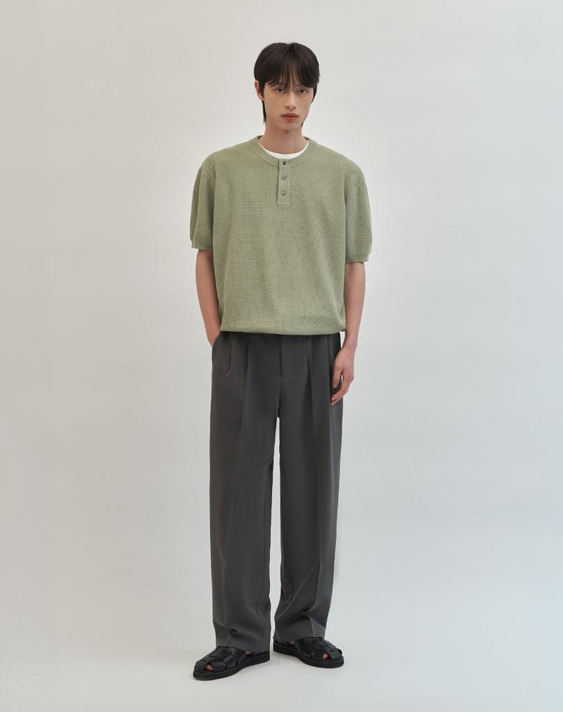 WORK ON BODY OFF Easyon Semi-Overfit Henley Neck / Round Short Sleeve Knit (6 Colors) (Type C)
