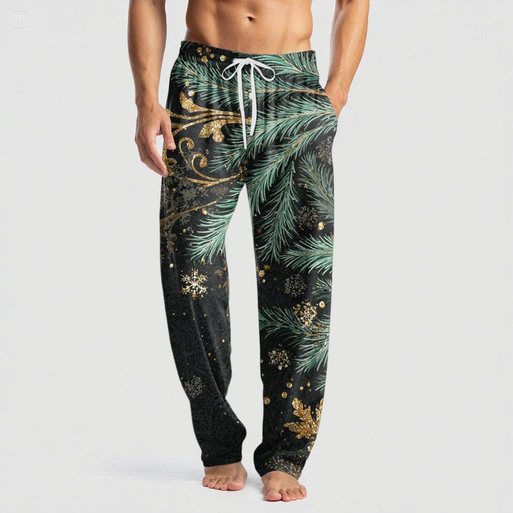Pantalon décontracté pour homme en tricot avec poche et imprimé tendance, pantalon de pyjama