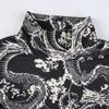 Modetrend Damen Stilvolles, mit Drachen bedrucktes Crop-Top mit langen Ärmeln und hohem Kragen, schmales T-Shirt, schmale T-Shirts für Frühling und Herbst