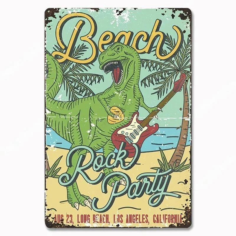 Vintage Metal Tin Signs Poster Hawaii Beach Party Poster Surfing Paradise for Beach Bar Cafe Club Home Room Wall Decor