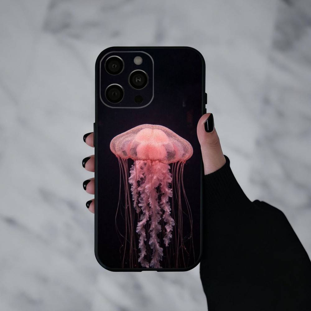 Pink Jellyfish Tear Phone Case For iPhone 17pro, 16,15,14,13,12,11 X XR Plus,Others Soft Black Cover