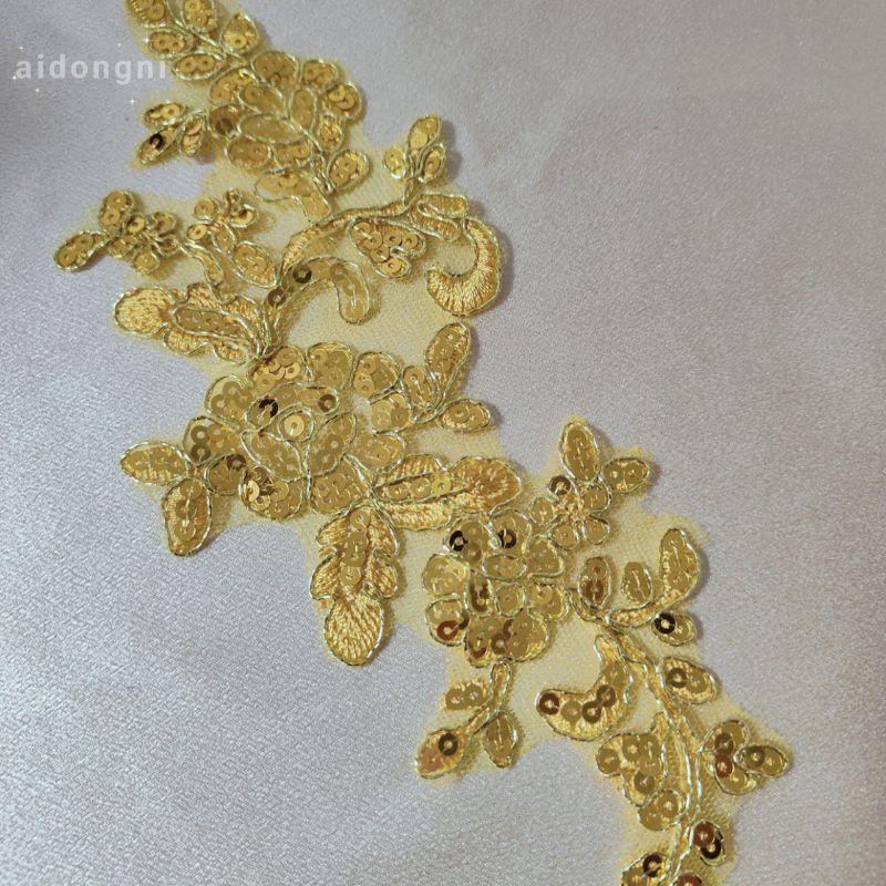 

Gold Car Bone Embroidery Pair Of Flowers Wedding Dress Accessories Lace Applique Diy Handmade Jewelry Accessories Lace Applique, Flower Piece pair of gold sequins 2 pieces