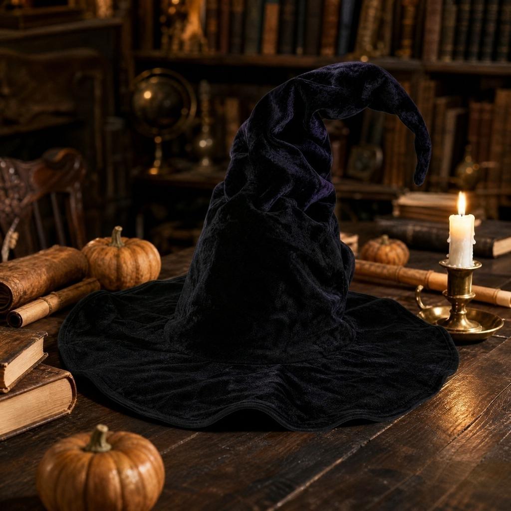 Witch Hat for Halloween with Crushed Velvet and Design