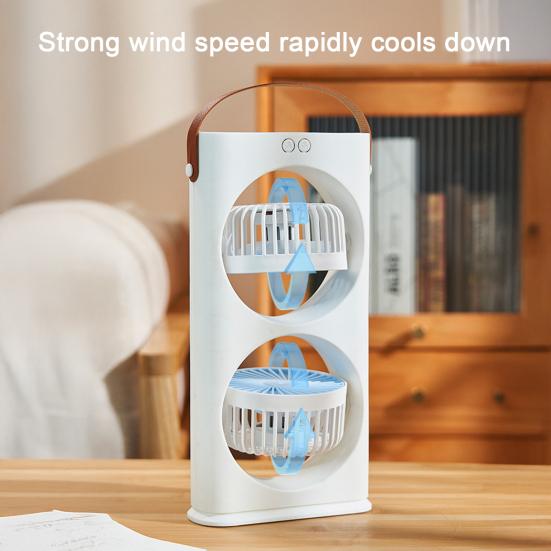 Stolní ventilátor s dvojitou hlavou a LED nočním světlem, Dobíjecí malý cirkulační ventilátor, Přenosný stolní ventilátor pro domácí kancelář, cestování