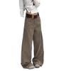 Women's Winter Fashion: American Style Coffee Wide Leg Jeans - Plus Size Pear Shaped Slimming Straight Pants