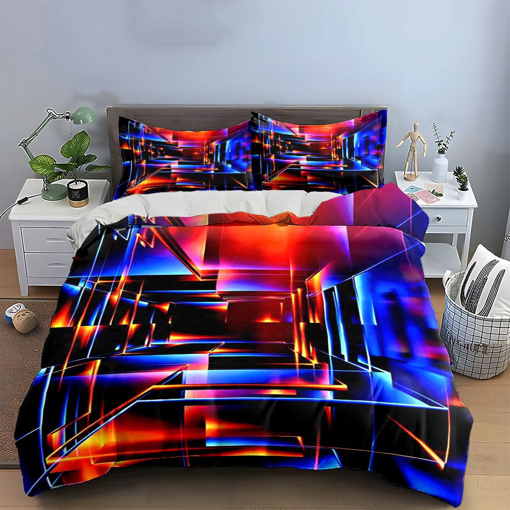 Geometric neon light patterns. Bedding sets Duvet cover sets Duvet covers Pillowcases(1*Duvet Cover 2*Pillowcases without duvet insert)